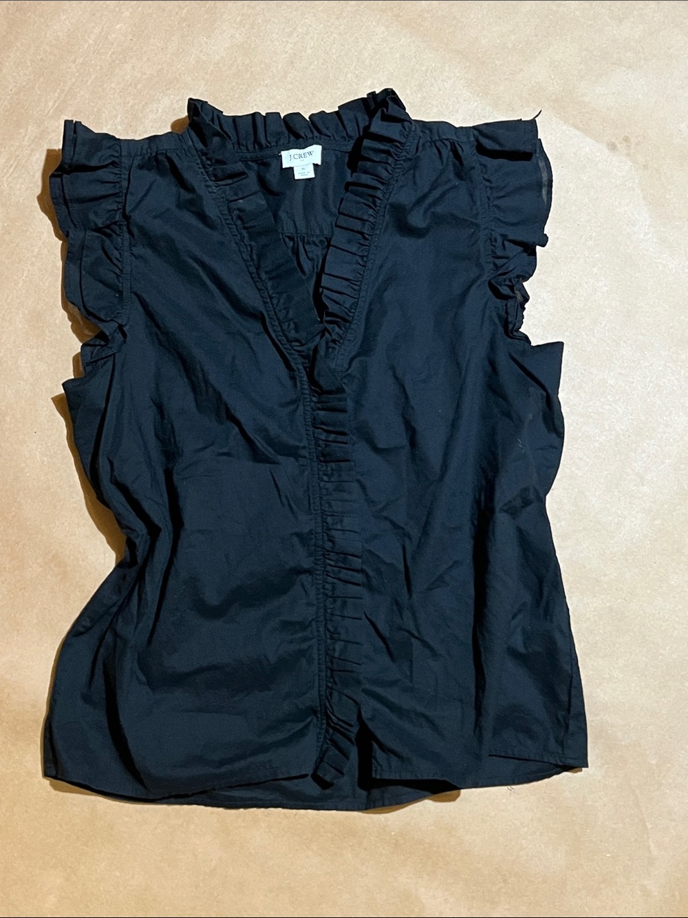 J. Crew Black Ruffle-Sleeve V-Neck Blouse